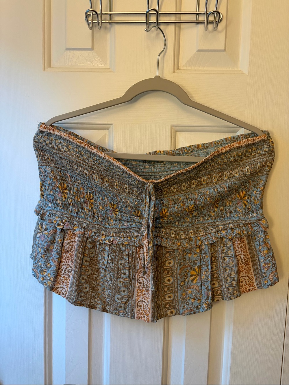 Blue Floral Smocked Cropped Tube Top